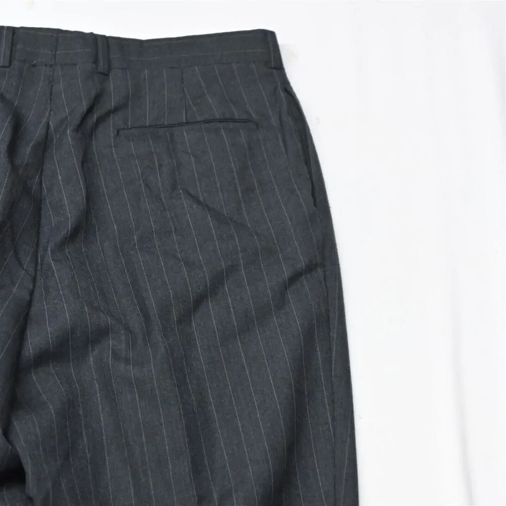 Vtg Bespoke 90s 42L 30x30‎ Gray Stripe Slim USA Made Mens Jacket Pants Suit